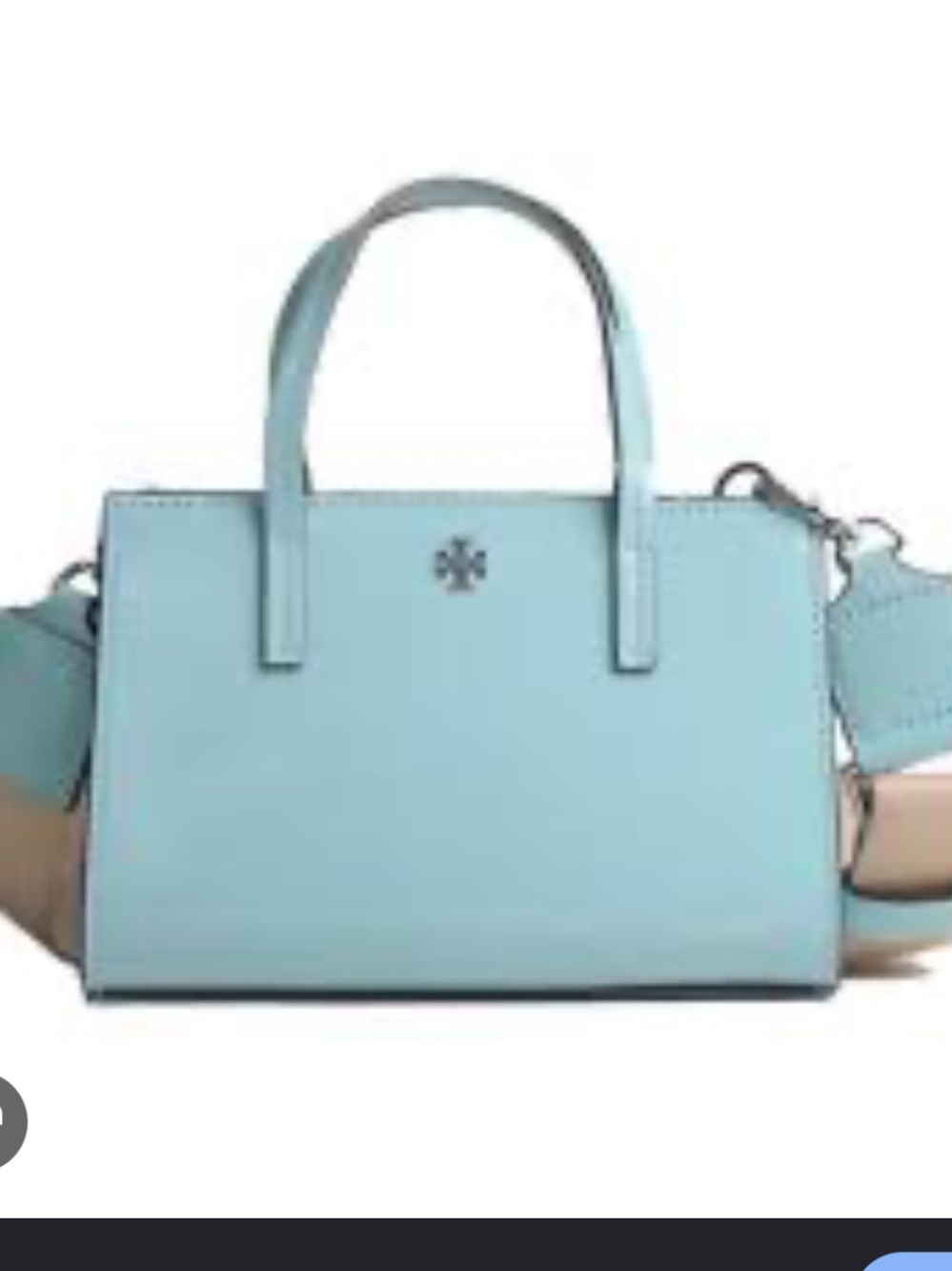 Tory Burch Baby Blue Patent Leather Mini Tote with Canvas Strap - NEVER USED